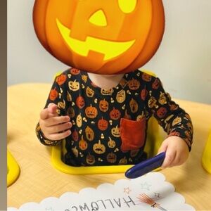 Festive Pumpkin Long Sleeve Shirt with Red Accent